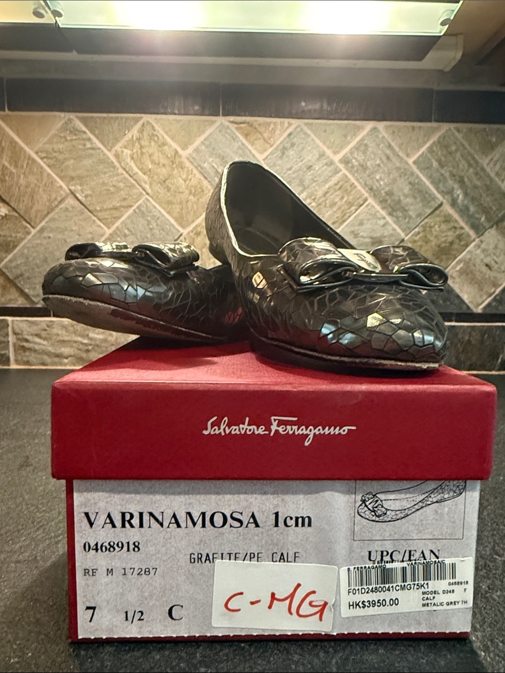 Salvatore Ferragamo Varina Mosaic-Effect Loafers in Metallic Bronze Crackle